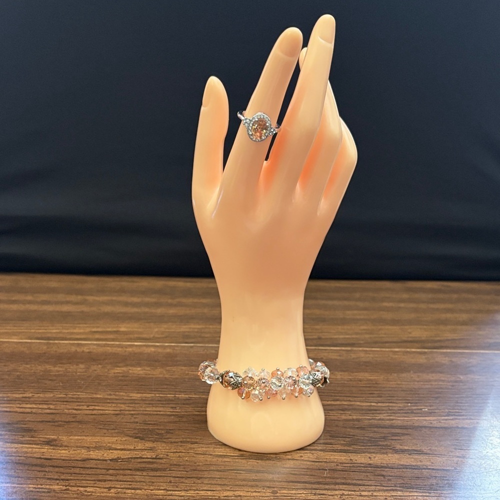 New Stunning Silver Tone Ring with Orange Gemstone - Picture 7 of 8